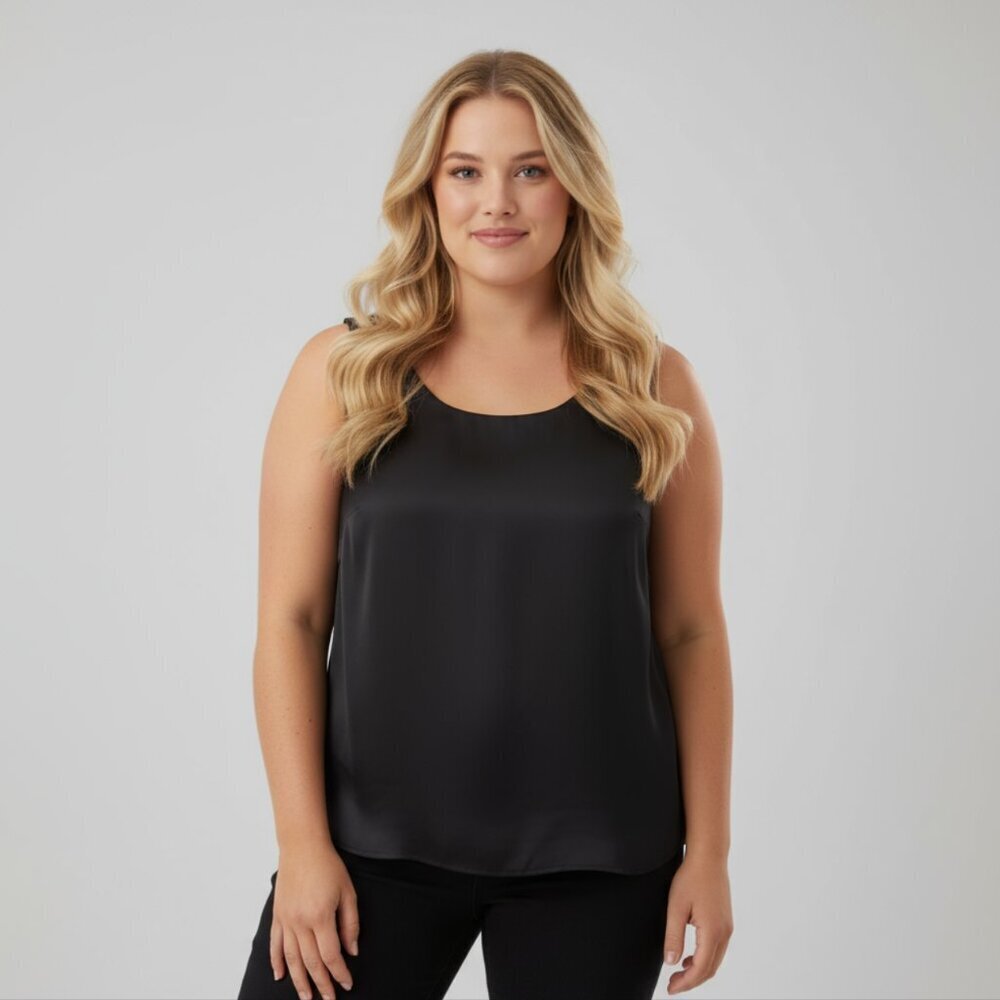 MARINA Black Satin Scoop Neck Tank Top Classic Sleeveless Shell Size 3X